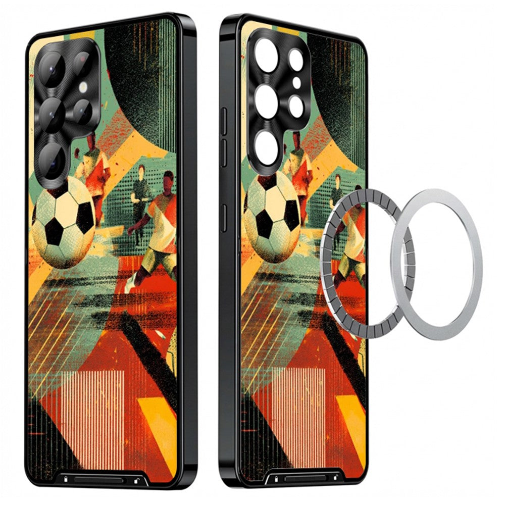 For Samsung Galaxy S25 Ultra Magnetic Case Football Pattern PC+TPU Shockproof Phone Cover with Lens Film