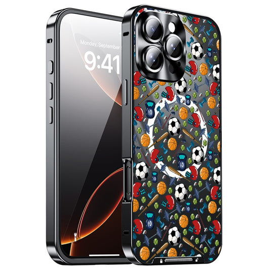 For iPhone 16 Pro Max Magnetic Case Football Pattern PC+TPU Shockproof Phone Cover with Lens Film