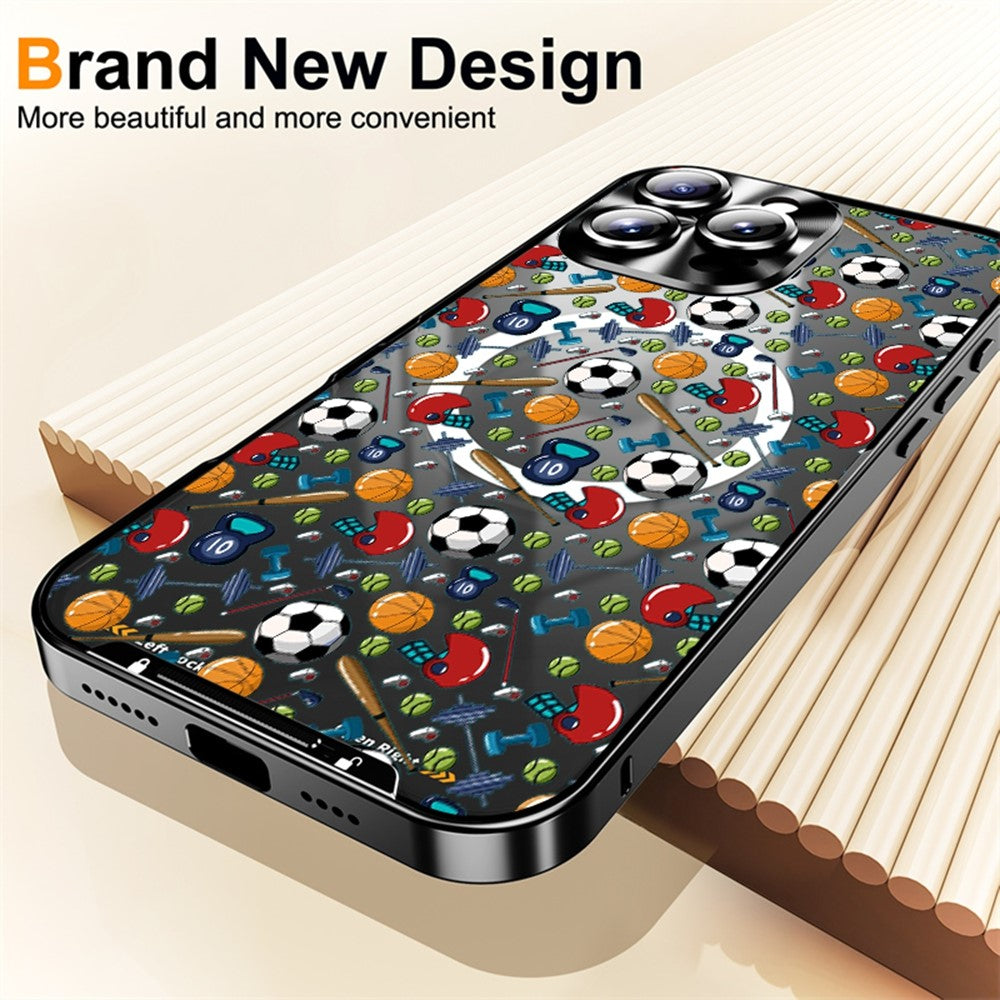 For iPhone 16 Pro Max Magnetic Case Football Pattern PC+TPU Shockproof Phone Cover with Lens Film
