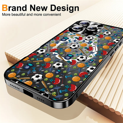 For iPhone 16 Pro Max Magnetic Case Football Pattern PC+TPU Shockproof Phone Cover with Lens Film