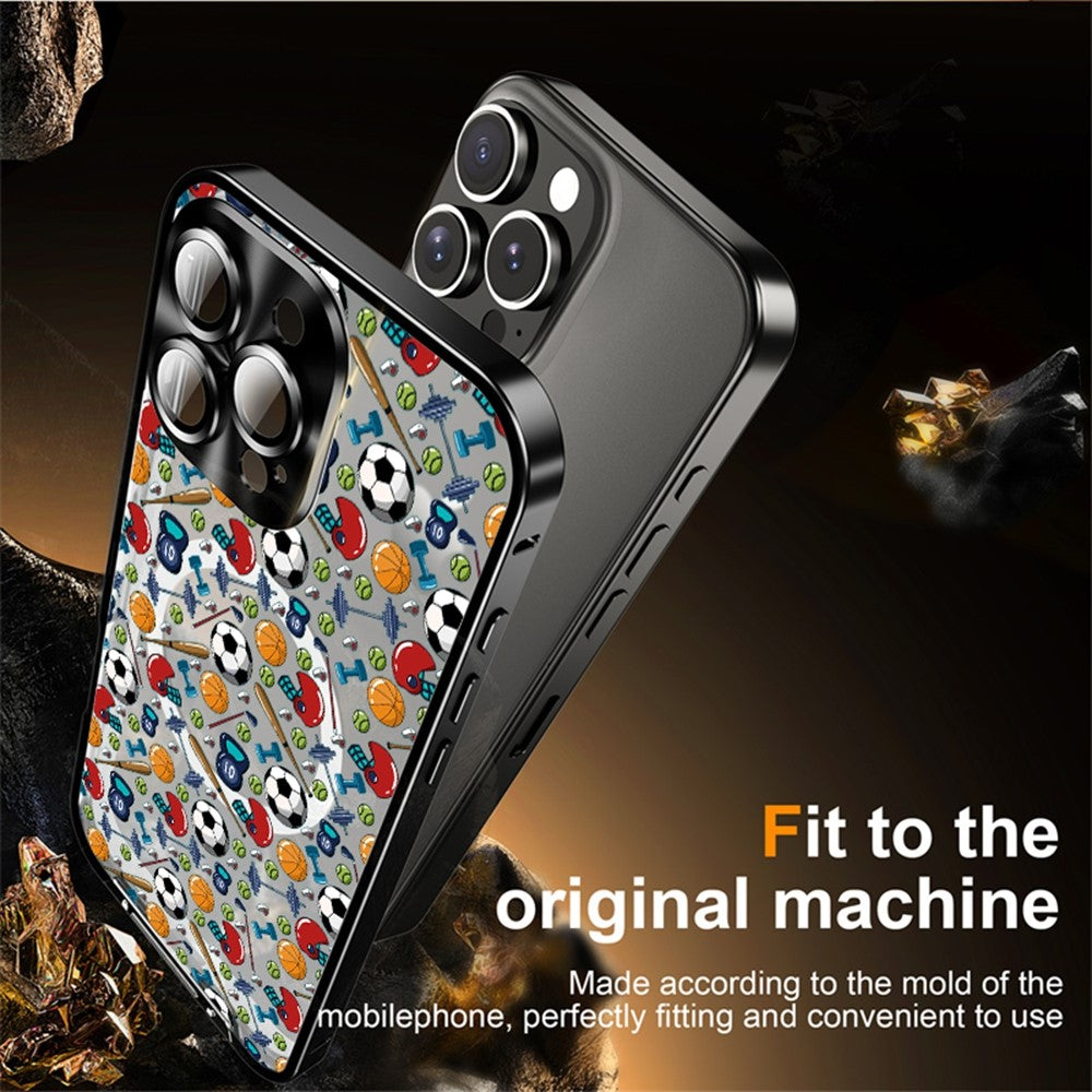 For iPhone 16 Pro Max Magnetic Case Football Pattern PC+TPU Shockproof Phone Cover with Lens Film