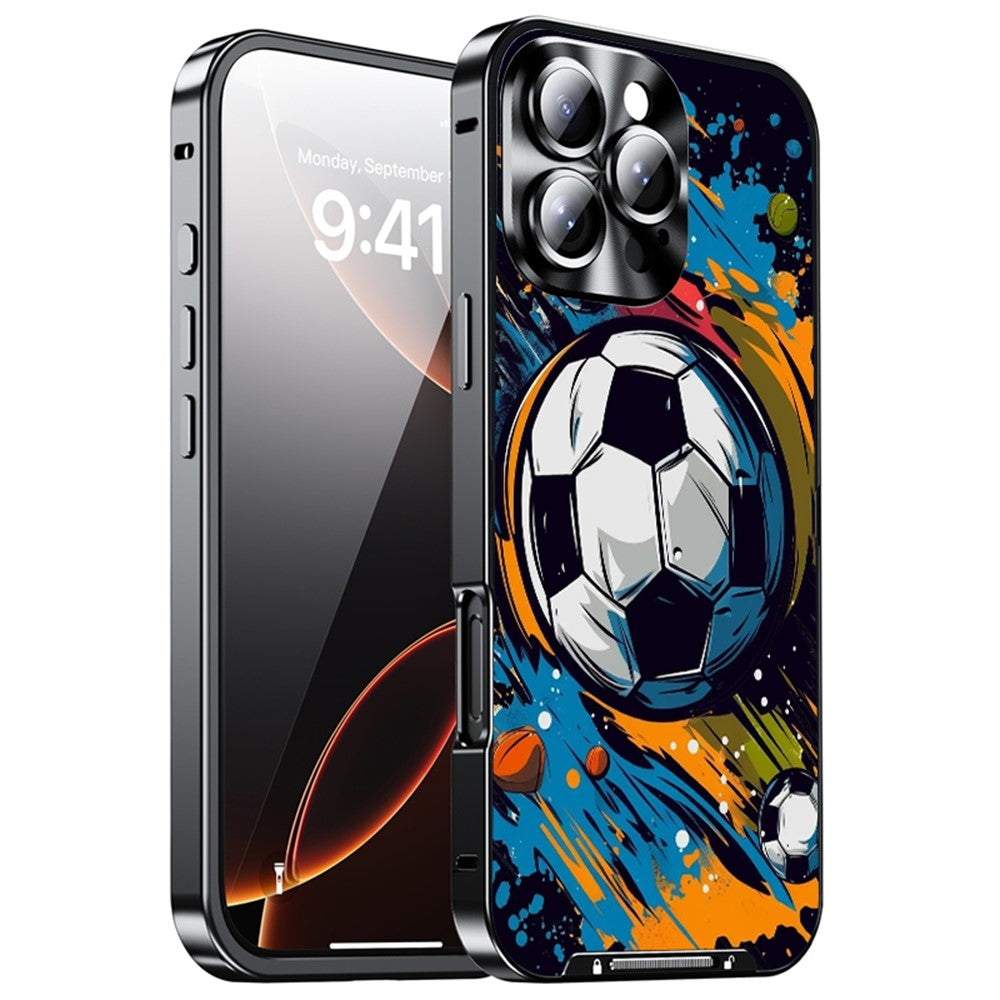 For iPhone 16 Pro Max Magnetic Case Football Pattern PC+TPU Shockproof Phone Cover with Lens Film