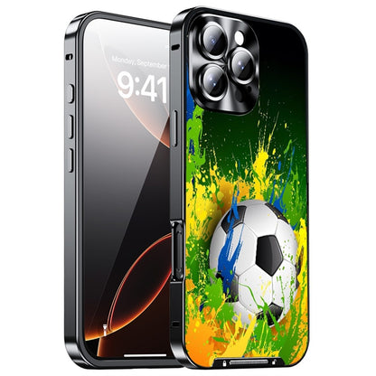 For iPhone 16 Pro Max Magnetic Case Football Pattern PC+TPU Shockproof Phone Cover with Lens Film