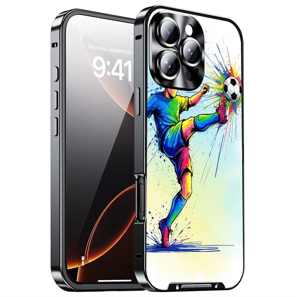 For iPhone 16 Pro Max Magnetic Case Football Pattern PC+TPU Shockproof Phone Cover with Lens Film