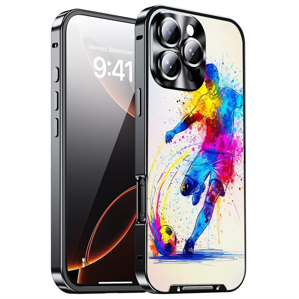 For iPhone 16 Pro Max Magnetic Case Football Pattern PC+TPU Shockproof Phone Cover with Lens Film