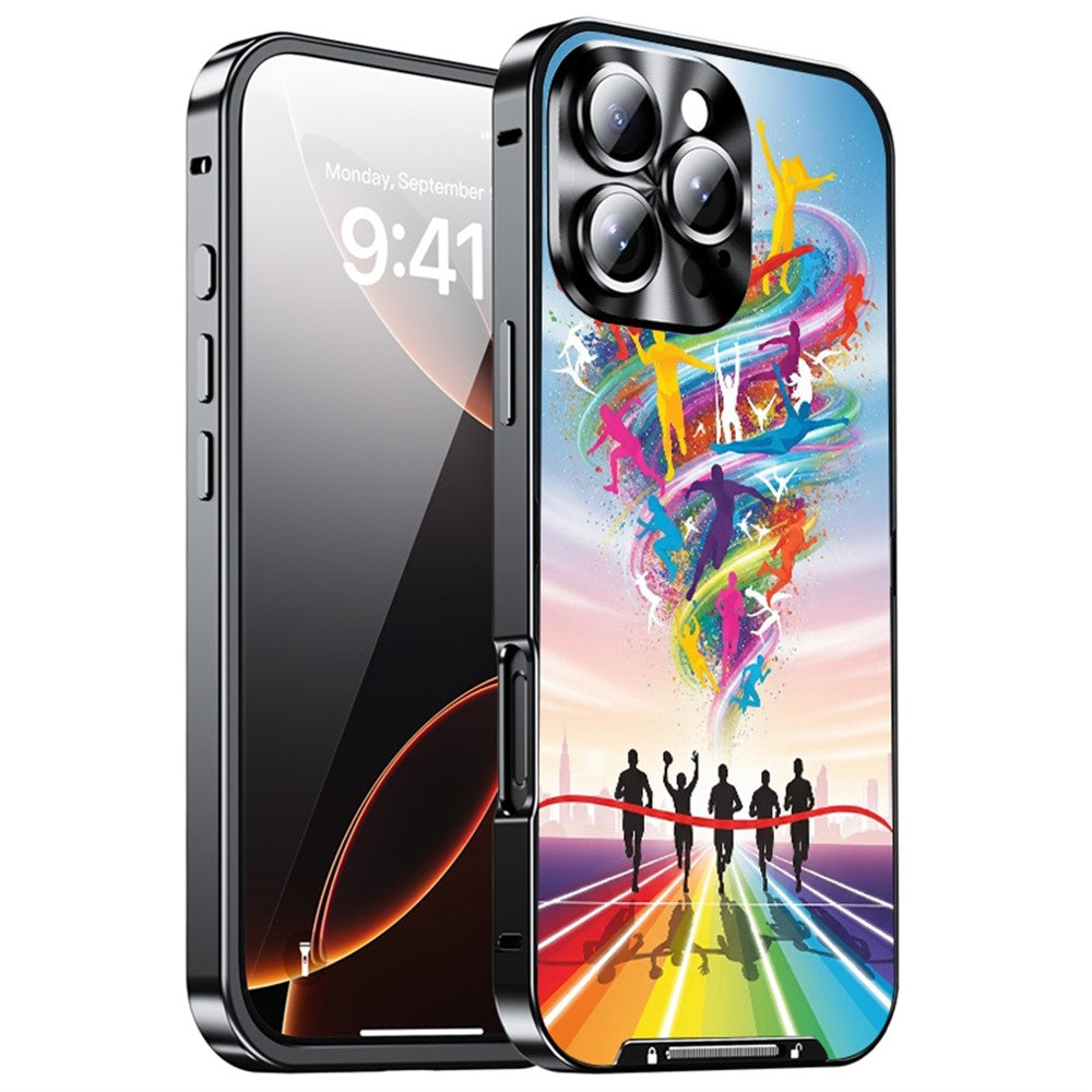 For iPhone 16 Pro Max Magnetic Case Football Pattern PC+TPU Shockproof Phone Cover with Lens Film