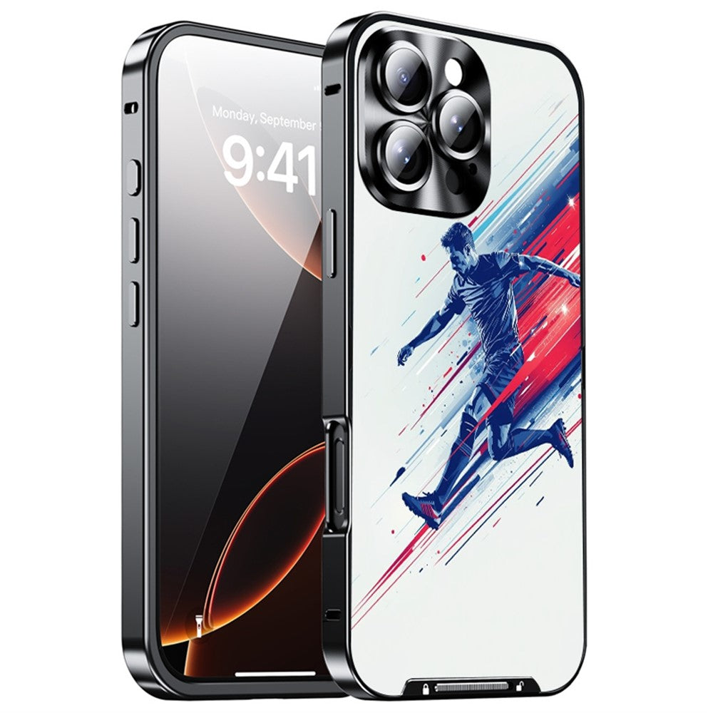 For iPhone 16 Pro Max Magnetic Case Football Pattern PC+TPU Shockproof Phone Cover with Lens Film