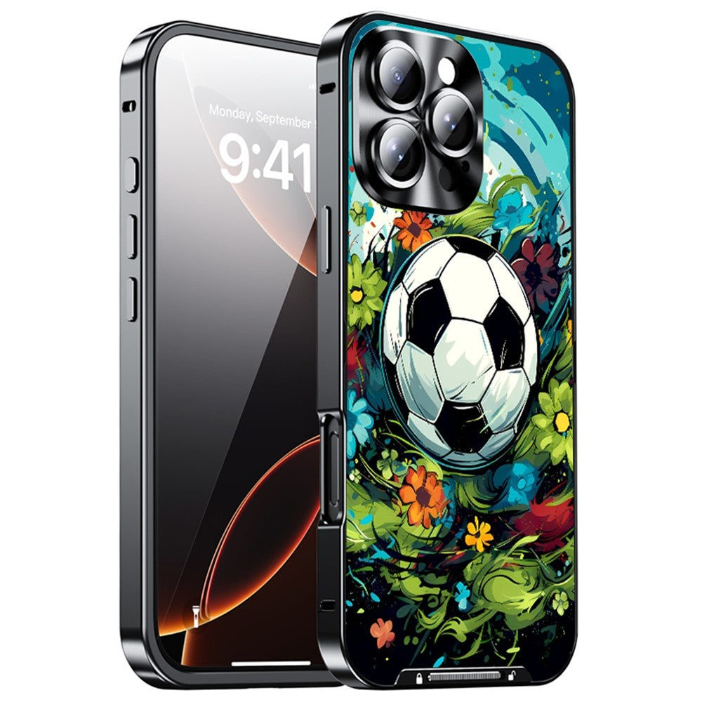 For iPhone 16 Pro Max Magnetic Case Football Pattern PC+TPU Shockproof Phone Cover with Lens Film