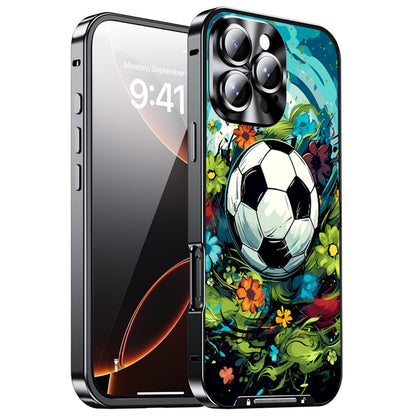 For iPhone 16 Pro Max Magnetic Case Football Pattern PC+TPU Shockproof Phone Cover with Lens Film