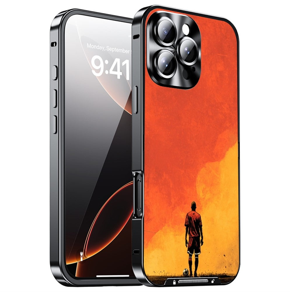For iPhone 16 Pro Max Magnetic Case Football Pattern PC+TPU Shockproof Phone Cover with Lens Film