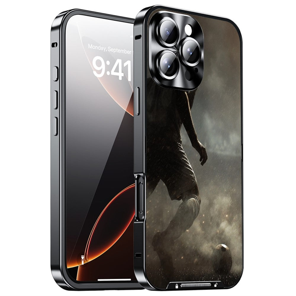 For iPhone 16 Pro Max Magnetic Case Football Pattern PC+TPU Shockproof Phone Cover with Lens Film