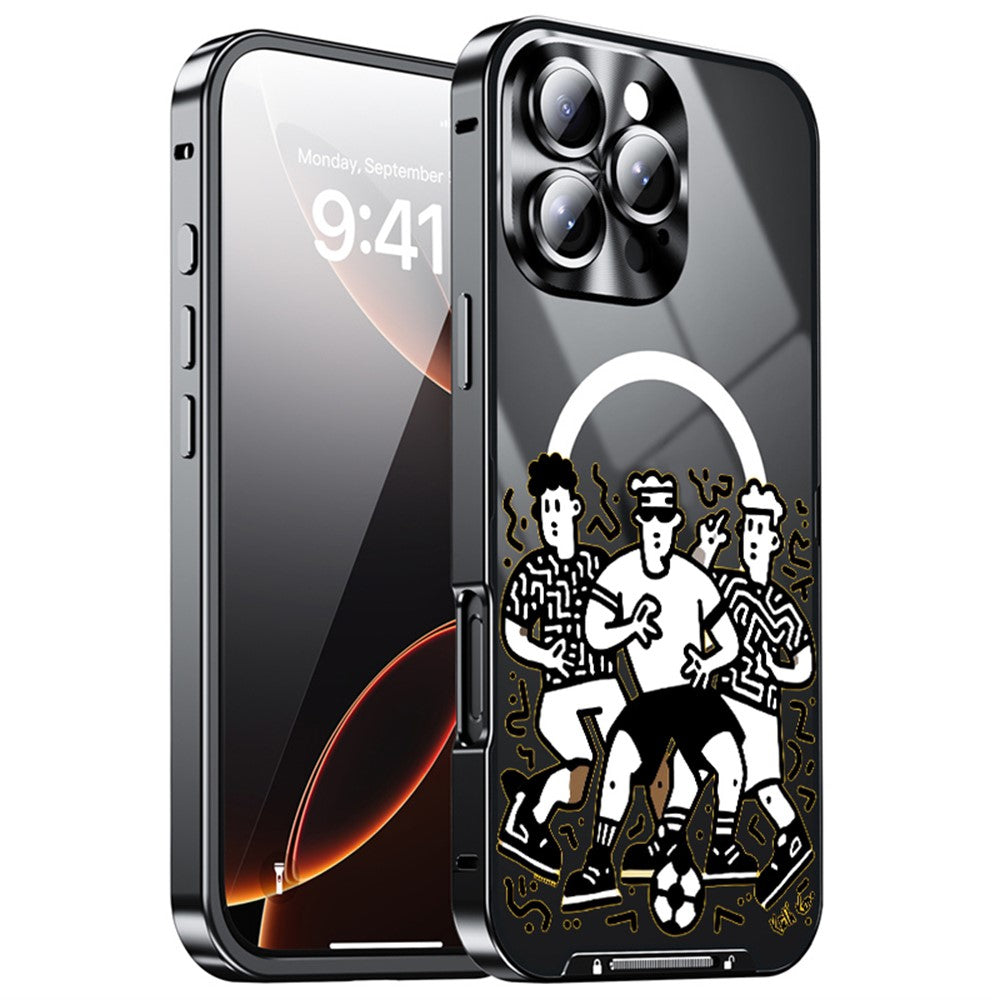 For iPhone 16 Pro Max Magnetic Case Football Pattern PC+TPU Shockproof Phone Cover with Lens Film