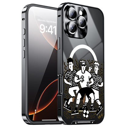 For iPhone 16 Pro Max Magnetic Case Football Pattern PC+TPU Shockproof Phone Cover with Lens Film