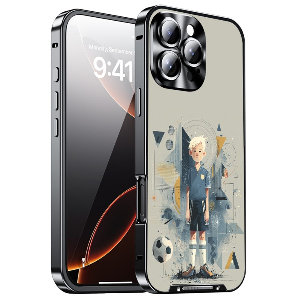 For iPhone 16 Pro Max Magnetic Case Football Pattern PC+TPU Shockproof Phone Cover with Lens Film