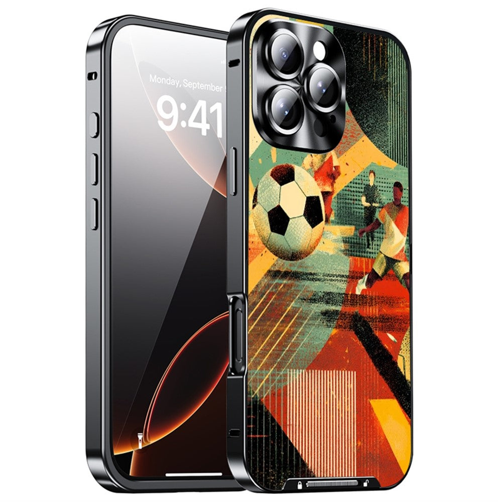 For iPhone 16 Pro Max Magnetic Case Football Pattern PC+TPU Shockproof Phone Cover with Lens Film