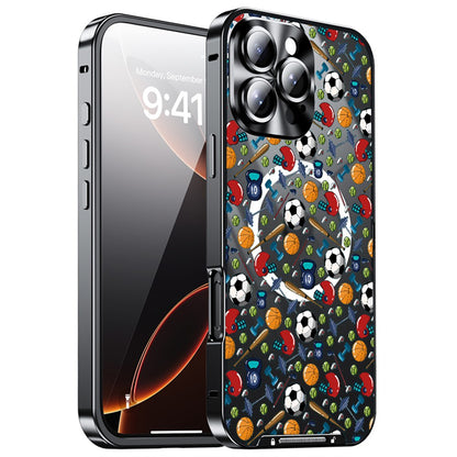 For iPhone 16 Pro Magnetic Case Football Pattern PC+TPU Shockproof Phone Cover with Lens Film