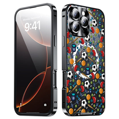 For iPhone 16 Pro Magnetic Case Football Pattern PC+TPU Shockproof Phone Cover with Lens Film