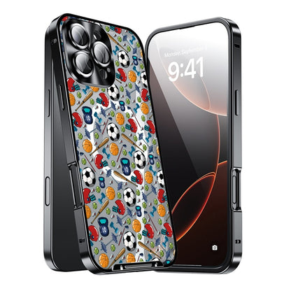 For iPhone 16 Pro Magnetic Case Football Pattern PC+TPU Shockproof Phone Cover with Lens Film