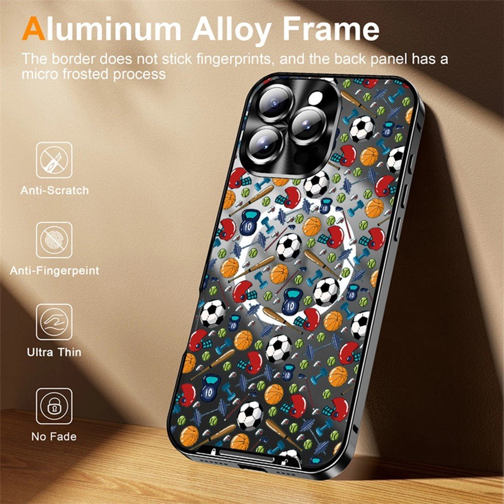 For iPhone 16 Pro Magnetic Case Football Pattern PC+TPU Shockproof Phone Cover with Lens Film