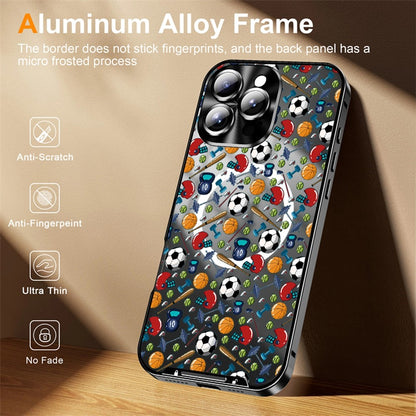 For iPhone 16 Pro Magnetic Case Football Pattern PC+TPU Shockproof Phone Cover with Lens Film