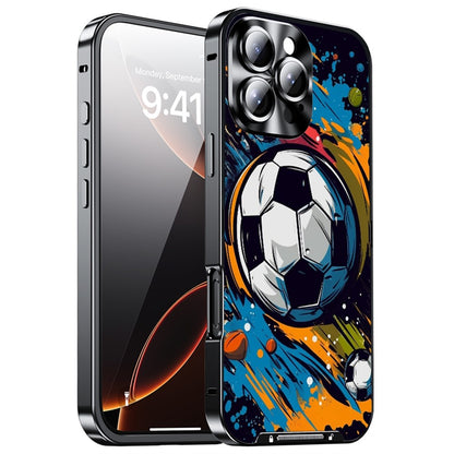For iPhone 16 Pro Magnetic Case Football Pattern PC+TPU Shockproof Phone Cover with Lens Film
