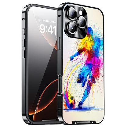 For iPhone 16 Pro Magnetic Case Football Pattern PC+TPU Shockproof Phone Cover with Lens Film