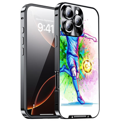 For iPhone 16 Pro Magnetic Case Football Pattern PC+TPU Shockproof Phone Cover with Lens Film