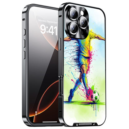 For iPhone 16 Pro Magnetic Case Football Pattern PC+TPU Shockproof Phone Cover with Lens Film