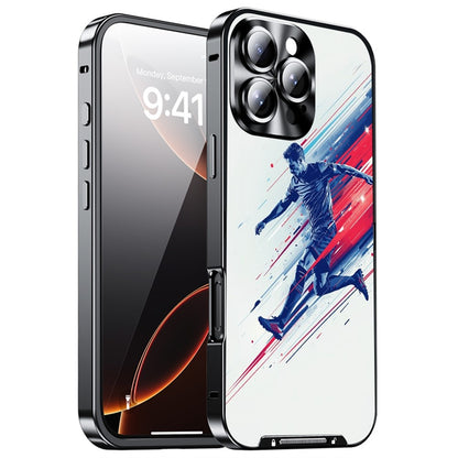 For iPhone 16 Pro Magnetic Case Football Pattern PC+TPU Shockproof Phone Cover with Lens Film