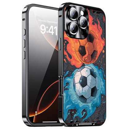 For iPhone 16 Pro Magnetic Case Football Pattern PC+TPU Shockproof Phone Cover with Lens Film