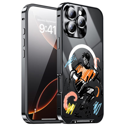For iPhone 16 Pro Magnetic Case Football Pattern PC+TPU Shockproof Phone Cover with Lens Film