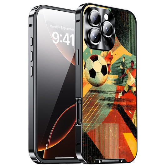 For iPhone 16 Pro Magnetic Case Football Pattern PC+TPU Shockproof Phone Cover with Lens Film