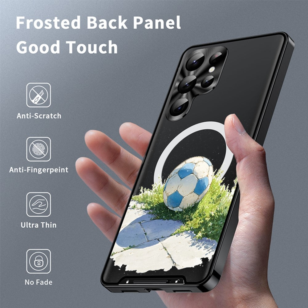 For Samsung Galaxy S25 Ultra Magnetic Case Football Pattern PC+TPU Mobile Phone Cover with Lens Film
