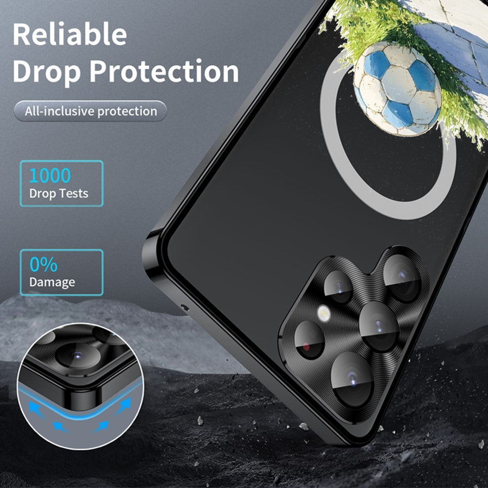 For Samsung Galaxy S25 Ultra Magnetic Case Football Pattern PC+TPU Mobile Phone Cover with Lens Film