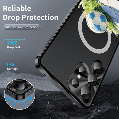 For Samsung Galaxy S25 Ultra Magnetic Case Football Pattern PC+TPU Mobile Phone Cover with Lens Film