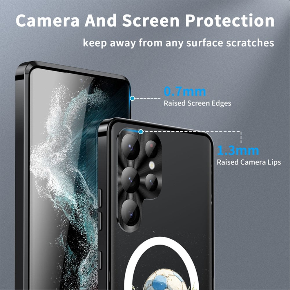 For Samsung Galaxy S25 Ultra Magnetic Case Football Pattern PC+TPU Mobile Phone Cover with Lens Film