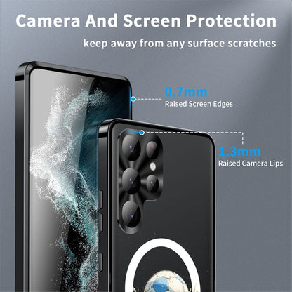 For Samsung Galaxy S25 Ultra Magnetic Case Football Pattern PC+TPU Mobile Phone Cover with Lens Film