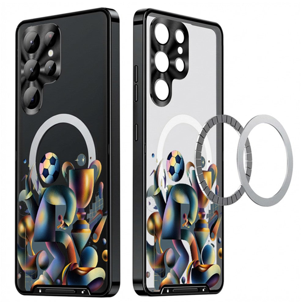 For Samsung Galaxy S25 Ultra Magnetic Case Football Pattern PC+TPU Mobile Phone Cover with Lens Film