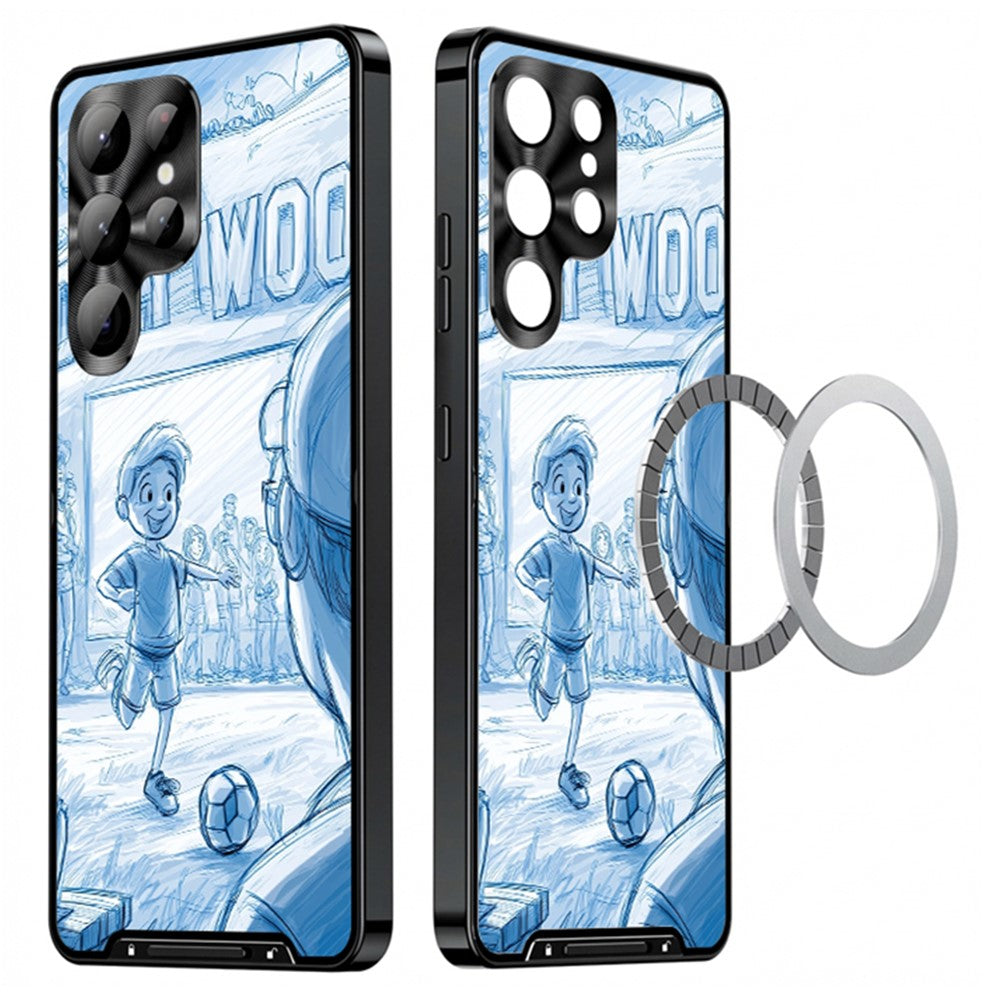 For Samsung Galaxy S25 Ultra Magnetic Case Football Pattern PC+TPU Mobile Phone Cover with Lens Film