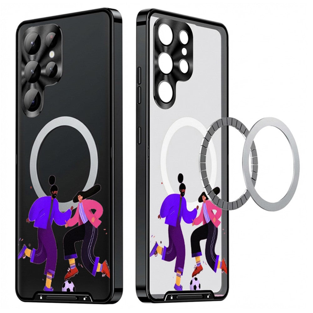 For Samsung Galaxy S25 Ultra Magnetic Case Football Pattern PC+TPU Mobile Phone Cover with Lens Film