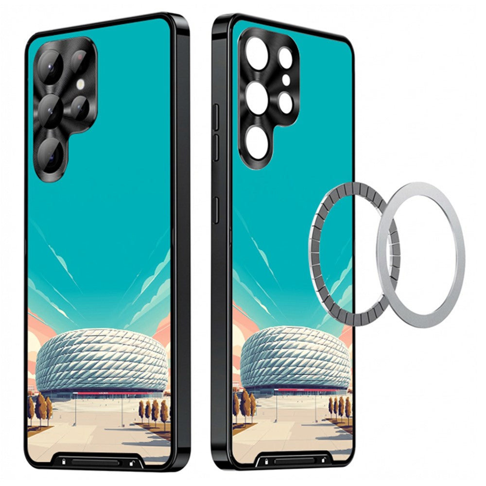 For Samsung Galaxy S25 Ultra Magnetic Case Football Pattern PC+TPU Mobile Phone Cover with Lens Film