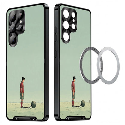 For Samsung Galaxy S25 Ultra Magnetic Case Football Pattern PC+TPU Mobile Phone Cover with Lens Film