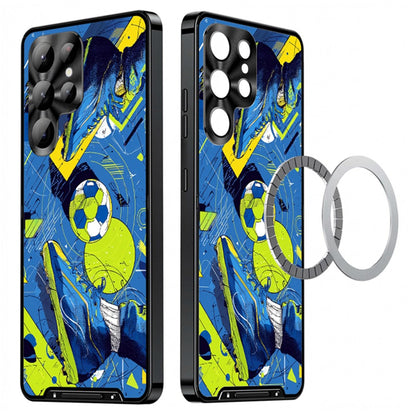 For Samsung Galaxy S25 Ultra Magnetic Case Football Pattern PC+TPU Mobile Phone Cover with Lens Film