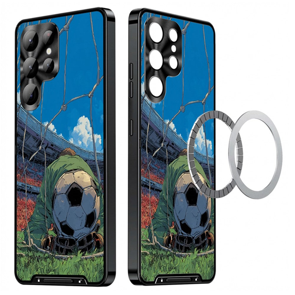 For Samsung Galaxy S25 Ultra Magnetic Case Football Pattern PC+TPU Mobile Phone Cover with Lens Film