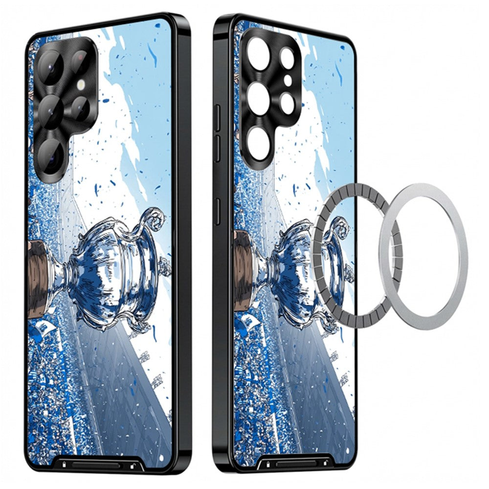 For Samsung Galaxy S25 Ultra Magnetic Case Football Pattern PC+TPU Mobile Phone Cover with Lens Film