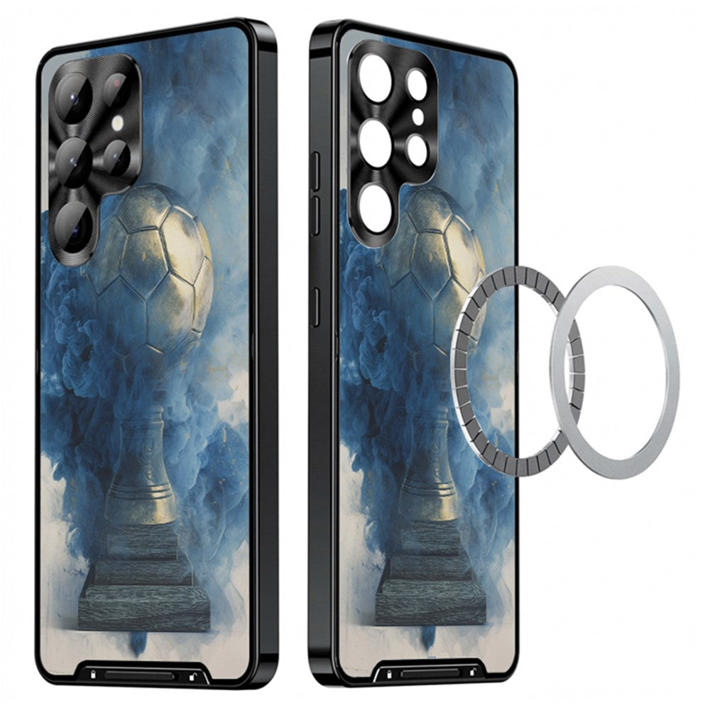 For Samsung Galaxy S25 Ultra Magnetic Case Football Pattern PC+TPU Mobile Phone Cover with Lens Film