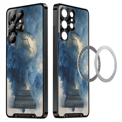 For Samsung Galaxy S25 Ultra Magnetic Case Football Pattern PC+TPU Mobile Phone Cover with Lens Film