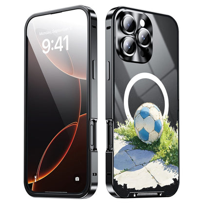For iPhone 16 Pro Max Magnetic Case Football Pattern PC+TPU Mobile Phone Cover with Lens Film