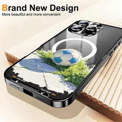 For iPhone 16 Pro Max Magnetic Case Football Pattern PC+TPU Mobile Phone Cover with Lens Film