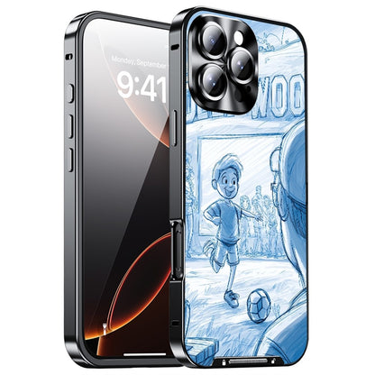 For iPhone 16 Pro Max Magnetic Case Football Pattern PC+TPU Mobile Phone Cover with Lens Film